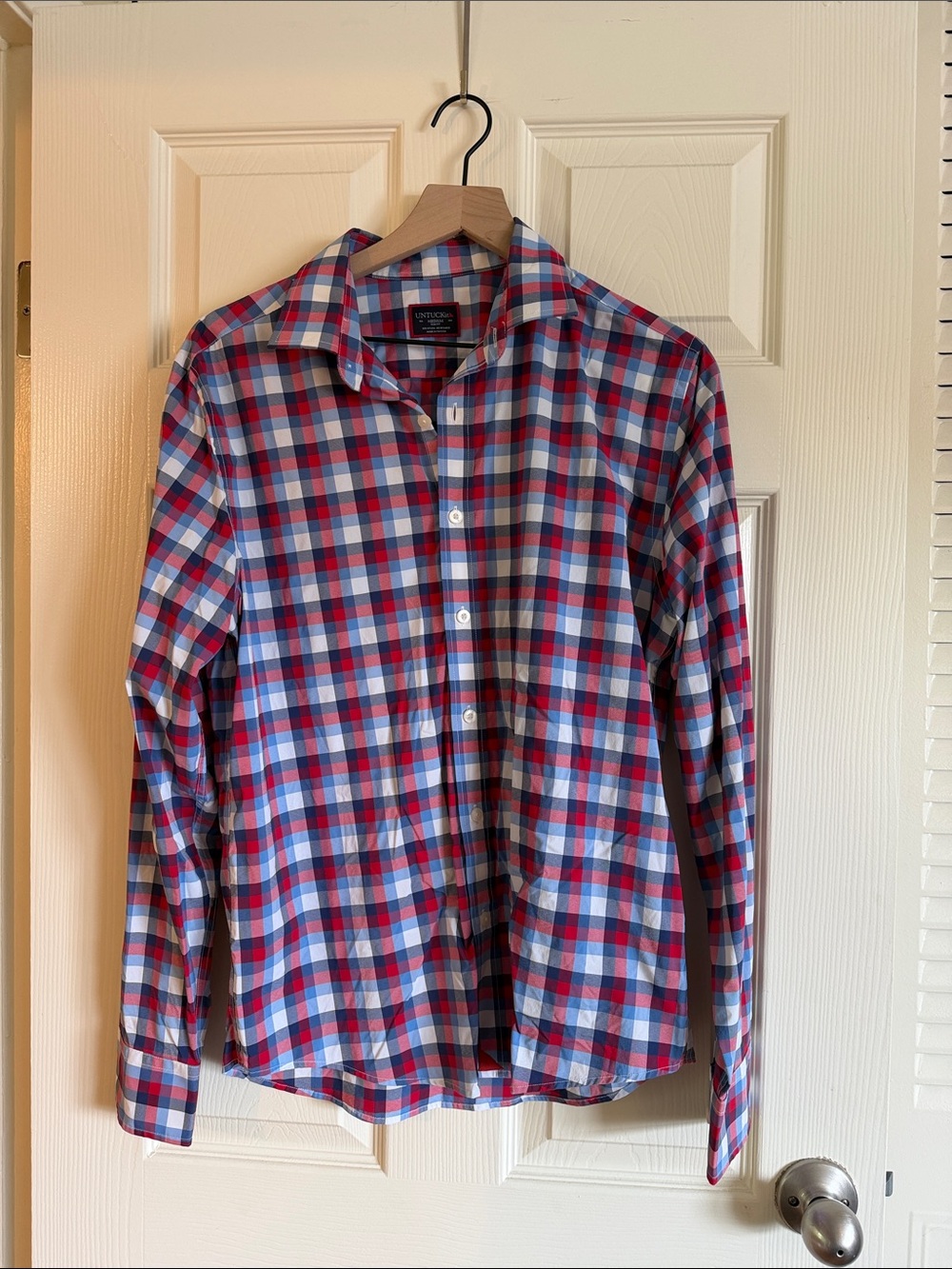 UNTUCKit Men’s Red, Blue & White Check Dress Shirt